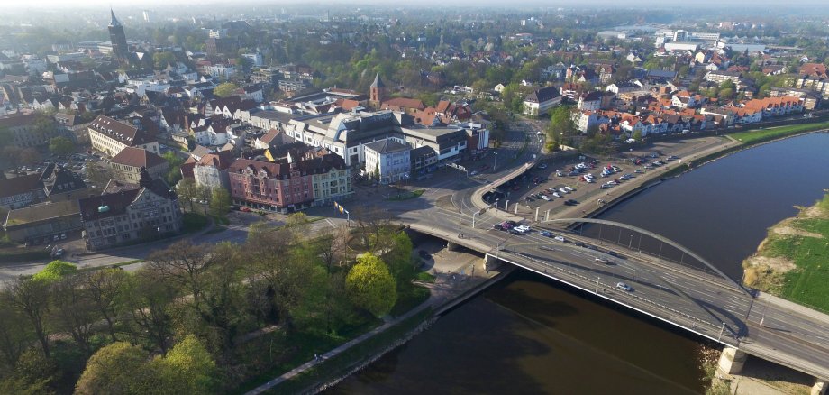 Luftbild Mindener Innenstadt mit Weser