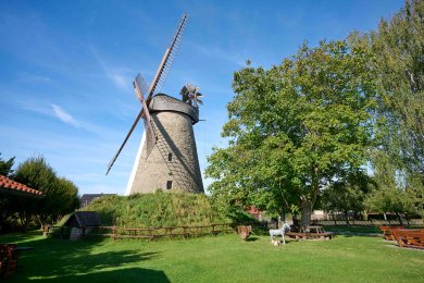 Außenansicht der historischen Mühle im Stadtbezirk Meißen