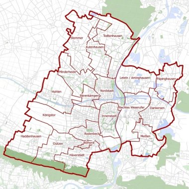 Stadtplan Minden mit Stadtbezirken