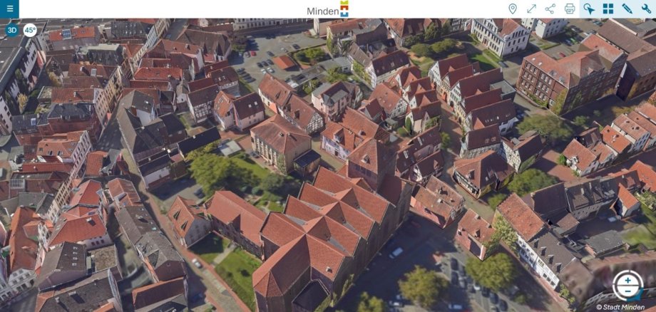 Screenshot von Mindens Stadtkern in 3D