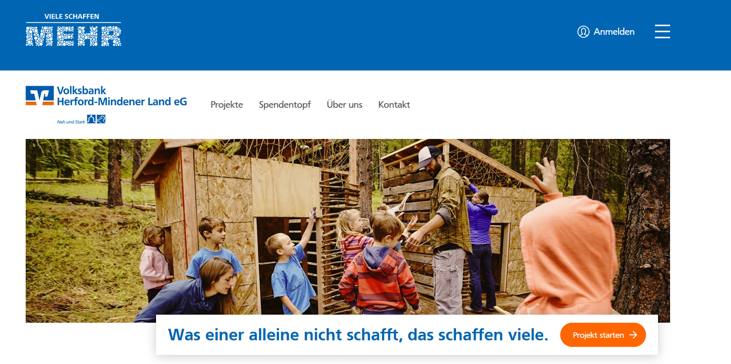 Ansicht der Crowdfounding Plattform von der Volksbank Herford Mindener Land eG