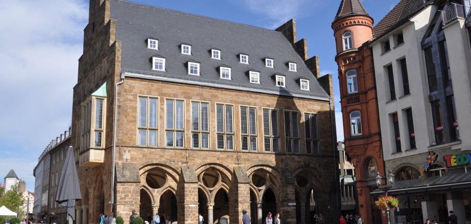 Das historische Mindener Rathaus vom Marktplatz aus gesehen