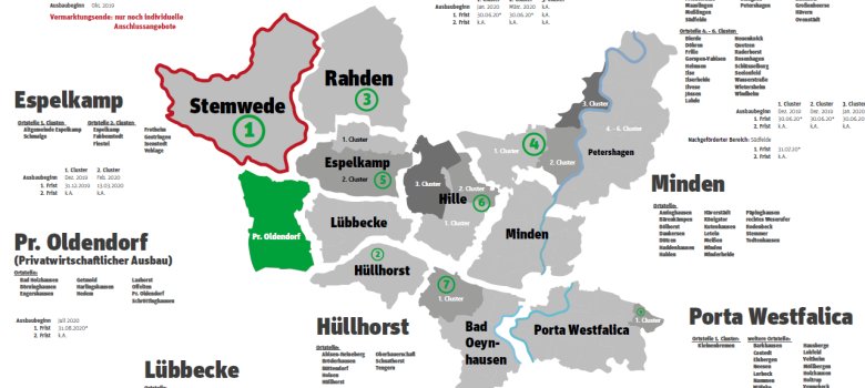 Karte der Ausbaugebiete im Kreis Minden-Lübbecke